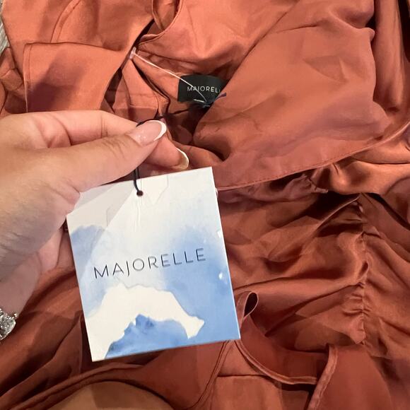 Majorelle Nelly Sain Long Sleeve Ruched Ruffle Dress Terracotta Brown Medium - Picture 7 of 10